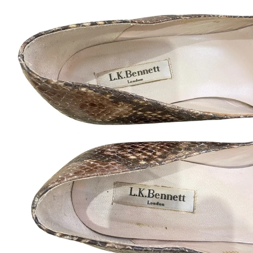 LK Bennett London python print taupe wedge round toe slip on shoes EU 40/10